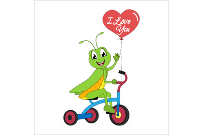 cute grasshopper with bicycle