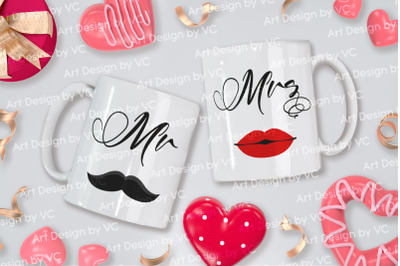 Love Valentine Couple Mugs Mock Up 2 - Sweety Donuts Design Background