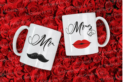Love Valentine Couple Mugs Mock Up 3 - Red Roses Design Background