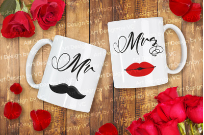 Love Valentine Couple Mugs Mock Up 4 - Roses and Wood Design Backgroun