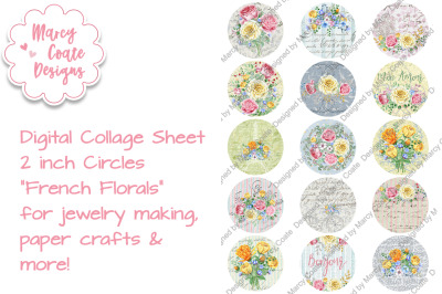 2 inch circle digital sheet - French Florals