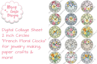 2 inch circle digital sheet - French Floral Clocks