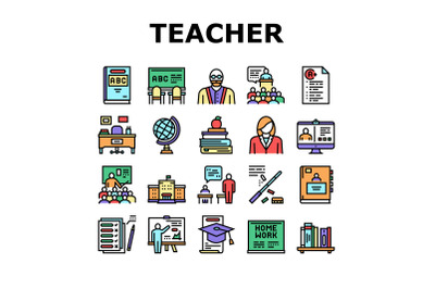 Teacher Education Collection Icons Set Vector