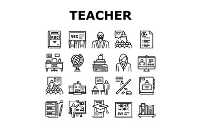 Teacher Education Collection Icons Set Vector