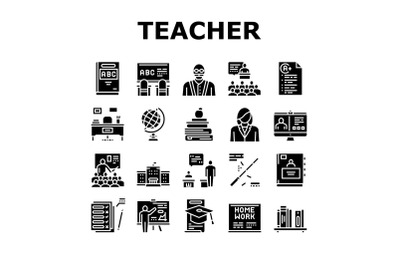 Teacher Education Collection Icons Set Vector