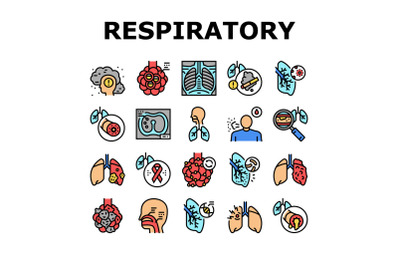 Respiratory Disease Collection Icons Set Vector