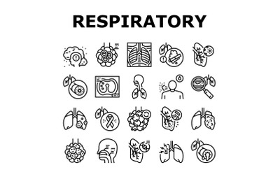 Respiratory Disease Collection Icons Set Vector