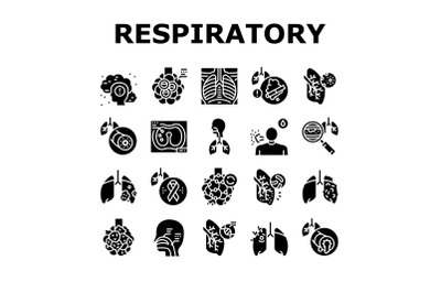 Respiratory Disease Collection Icons Set Vector