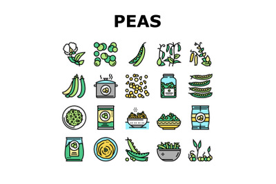 Peas Beans Vegetable Collection Icons Set Vector