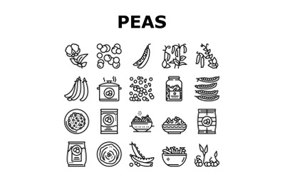 Peas Beans Vegetable Collection Icons Set Vector