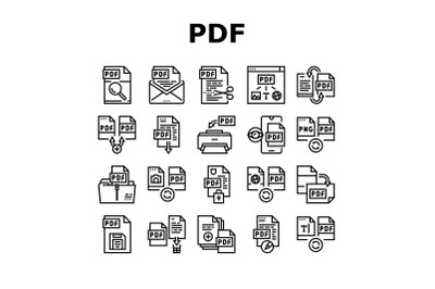 Pdf Electronic File Collection Icons Set Vector