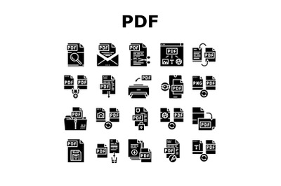 Pdf Electronic File Collection Icons Set Vector