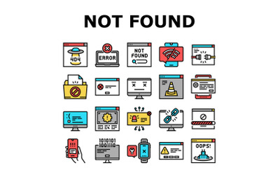 Not Found Web Page Collection Icons Set Vector