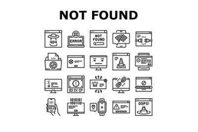 Not Found Web Page Collection Icons Set Vector