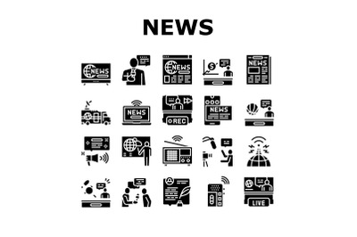 News Broadcasting Collection Icons Set Vector