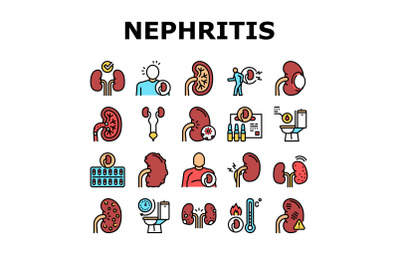 Nephritis Kidneys Collection Icons Set Vector