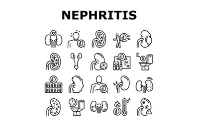 Nephritis Kidneys Collection Icons Set Vector