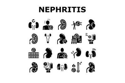 Nephritis Kidneys Collection Icons Set Vector