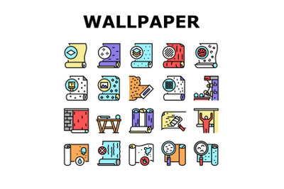 Wallpaper Interior Collection Icons Set Vector