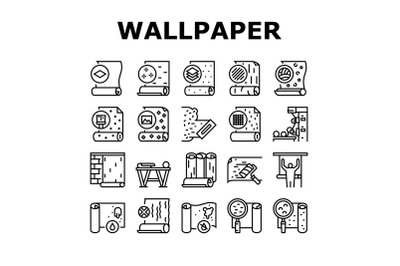 Wallpaper Interior Collection Icons Set Vector