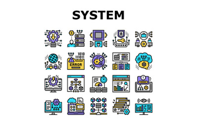 System Work Process Collection Icons Set Vector