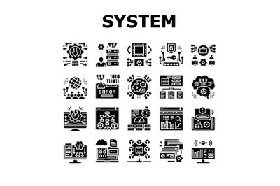 System Work Process Collection Icons Set Vector