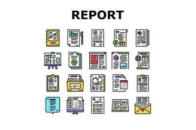 Reports Documentation Collection Icons Set Vector