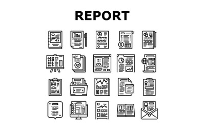 Reports Documentation Collection Icons Set Vector