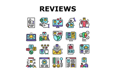 Reviews Of Customer Collection Icons Set Vector