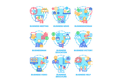 Business Set Icons Vector Color Illustrations