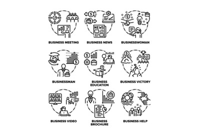 Business Set Icons Vector Black Illustration