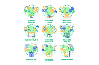 Business Goal Set Icons Vector Color Illustrations