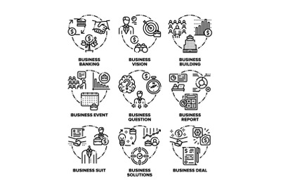 Business Goal Set Icons Vector Black Illustration