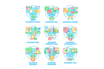 Business Work Set Icons Vector Color Illustrations