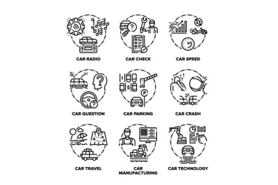 Car Transport Set Icons Vector Black Illustration