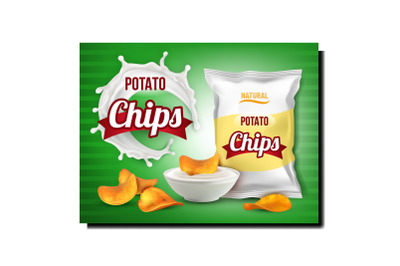 Potato Chips Snack Creative Promo Banner Vector