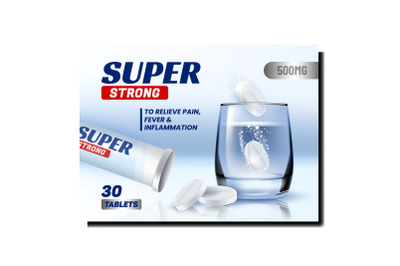 Pills Super Strong Painkiller Promo Banner Vector