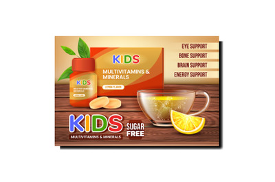 Kids Vitamins Creative Promotional Poster Vector