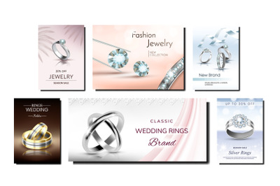 Jewelry Creative Promotional Posters Set Vector