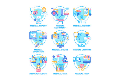 Medical Treat Set Icons Vector Color Illustrations