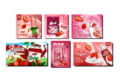 Strawberry Product Promotional Posters Set Vector