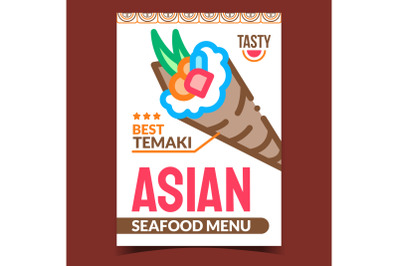 Asian Seafood Menu Creative Promo Poster Vector