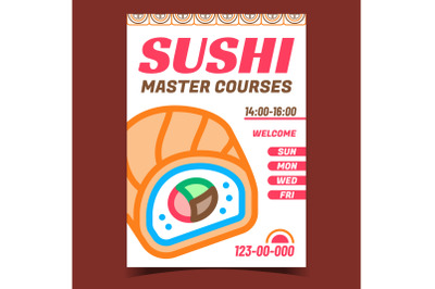 Sushi Master Courses Promotional Poster Vector