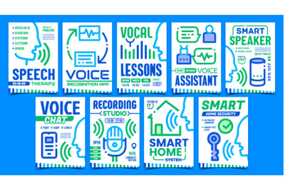 Voice Command Control Promo Posters Set Vector