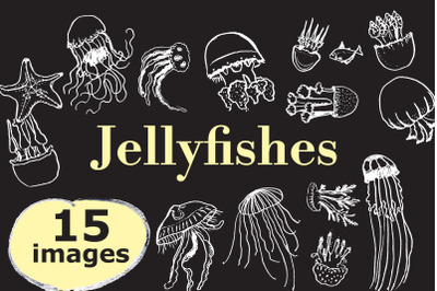 Jellifishes, hand-drawn vector set
