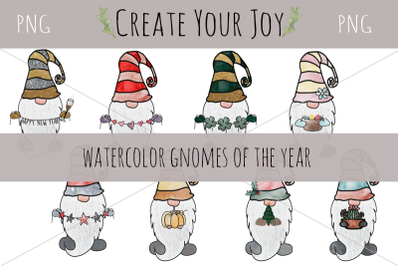 Watercolor Gnomes of the Year Bundle | PNG