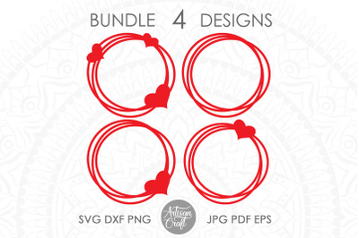 Heart Monogram Frame&2C; Messy circles&2C; cut file SVG&2C; Valentine monogram