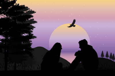 silhouette of couple in love, simple vector illustration