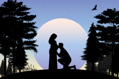 silhouette of couple in love, simple vector illustration