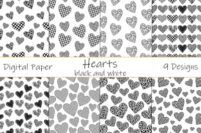 Hearts black and white pattern. Valentine&#039;s day pattern